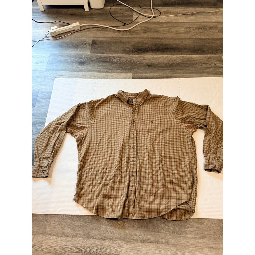 Ralph Lauren Classic Fit Plaid Button Down Shirt Mens XXL Brown Pony Logo